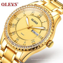 OLEVS 6899 Golden Men Business Watch Auto Date and Week Bracelet Quartz Watches Luxury Diamond Dial Male Clock Mans Wristwatches